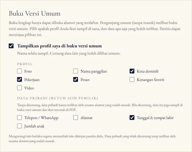 Kartu Buku Versi Umum dengan kotak izin